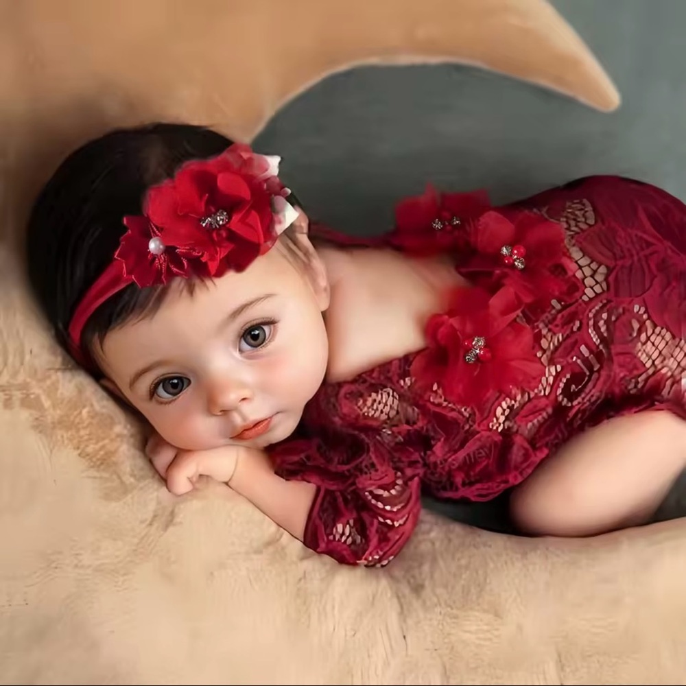 Cherry Red Lace Newborn Romper Set | Baby Girl Outfit 0–1 Month